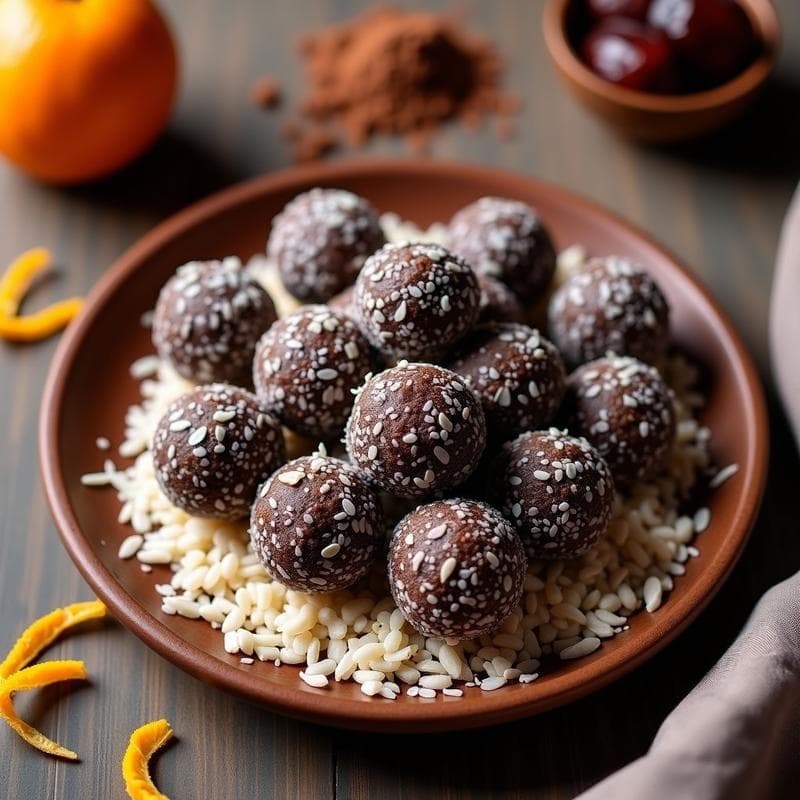 Bolitas de Dátil y Cacao con Ralladura de Naranja: Snack Energético Sin Azúcar y Vegano