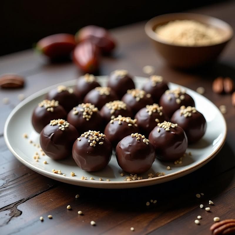 Bolitas de Dátil y Nueces con Cobertura de Chocolate 90%: Snack Energético Sin Azúcar