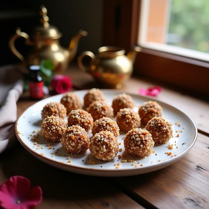 Bolitas de Dátil y Nuez con Esencia de Rosa: Postre Árabe Sin Horno