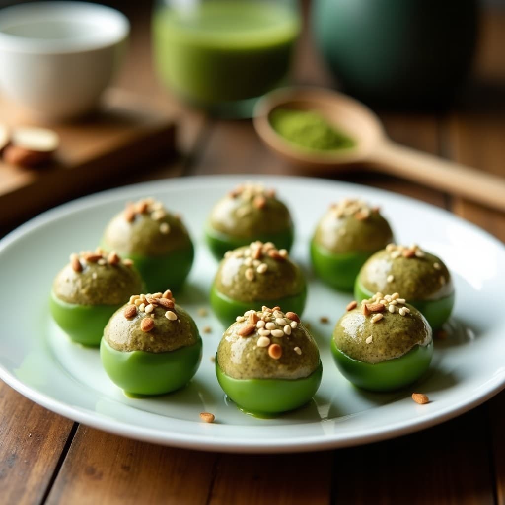 Bolitas de Dátil y Almendra con Cobertura de Matcha: SnackEnergético Sin Horno