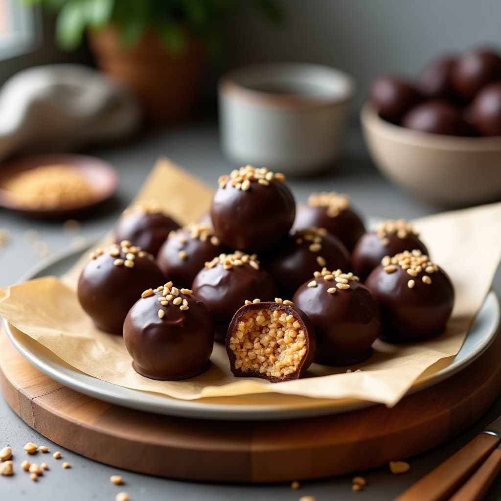 Bolitas de Dátiles y Cacahuetes con Cubierta de Chocolate 90%: Snack Energético Sin Horno