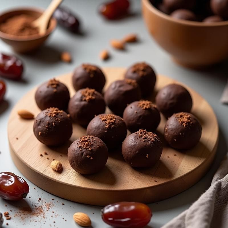 Bolitas de Dátiles y Café con Cobertura de Cacao: Snack Energético Sin Harina