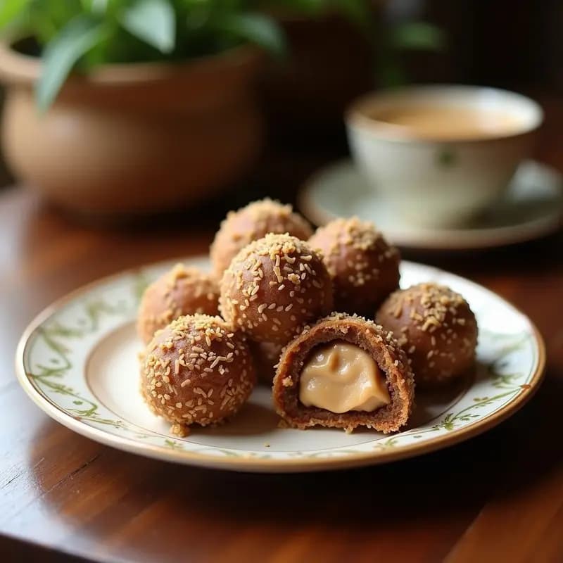 Bolitas de Dátiles y Coco con Center de Crema de Cacahuete: Snack Dulce Sin Azúcar