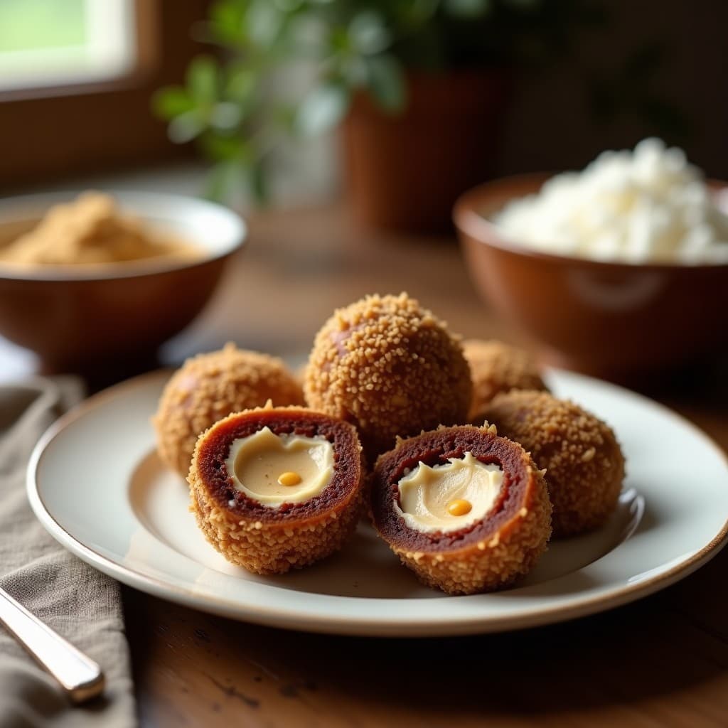 Bolitas de Dátiles y Coco con Relleno de Mantequilla de Maní: Snack Energético Vegano