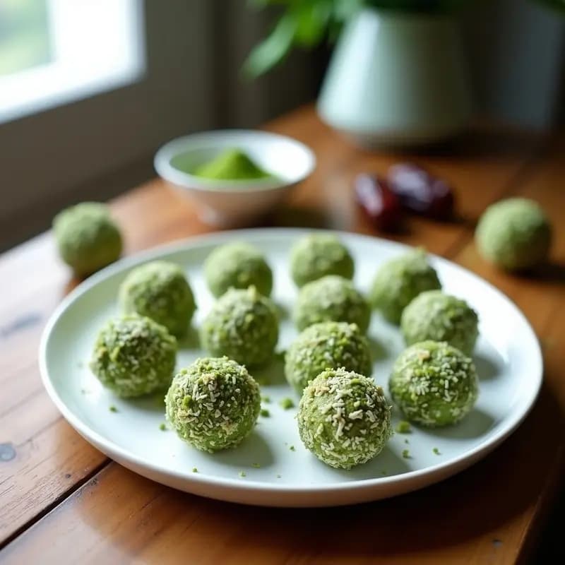 Bolitas de Dátiles, Côco Ralado y Matcha: Snack Japonés-Brasileño Sin Horno