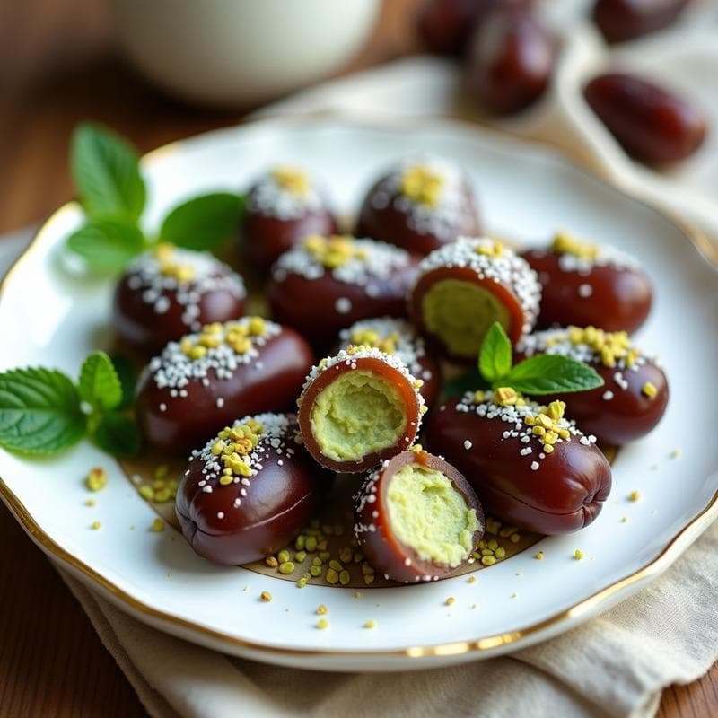 Bolitas de Dátiles Rellenas de Crema de Pistacho y Cardamomo: Postre Árabe Sin Azúcar