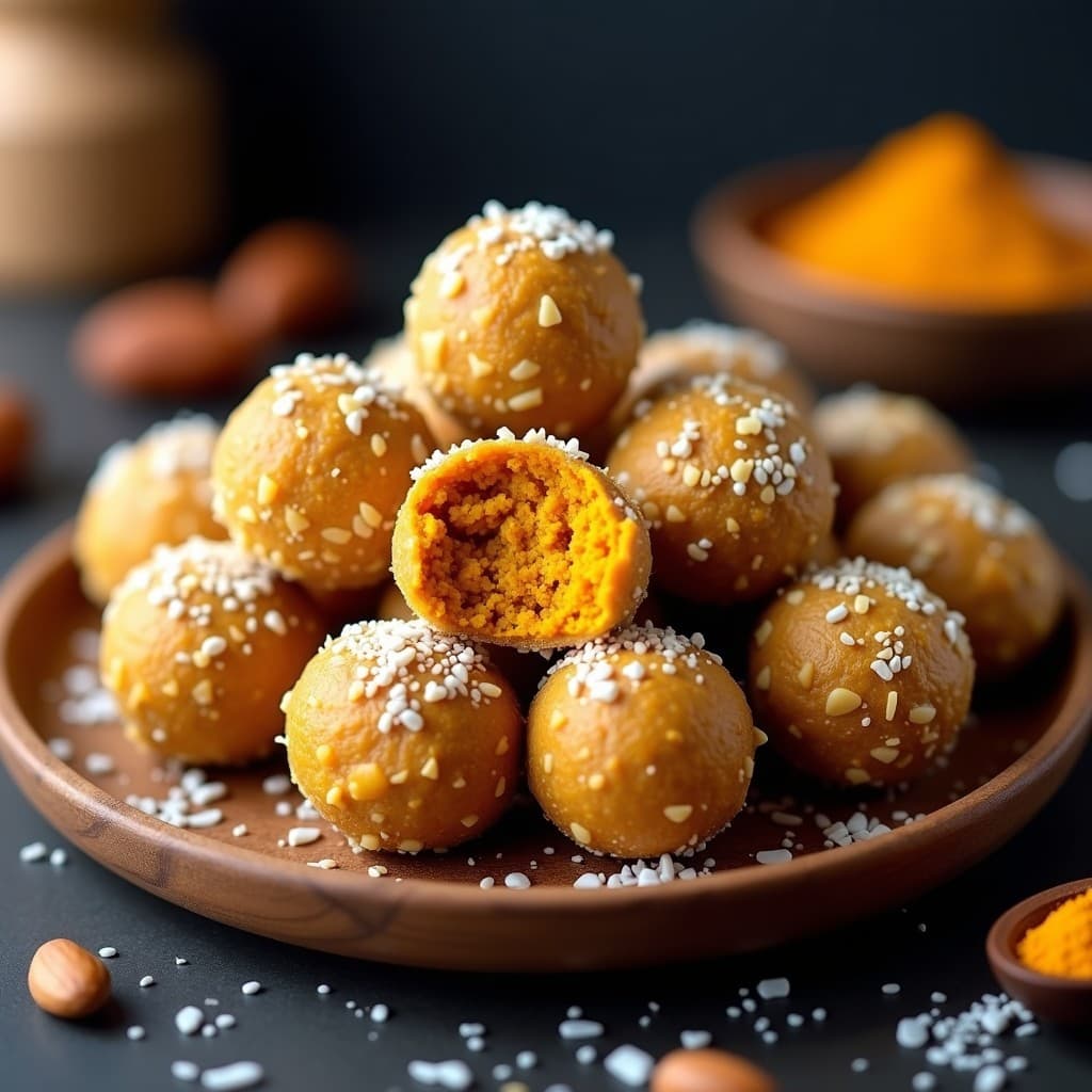 Bolitas de Dátiles y Nuez de Macadamia con Cúrcuma: Snack Vegano Antioxidante en 5 Minutos
