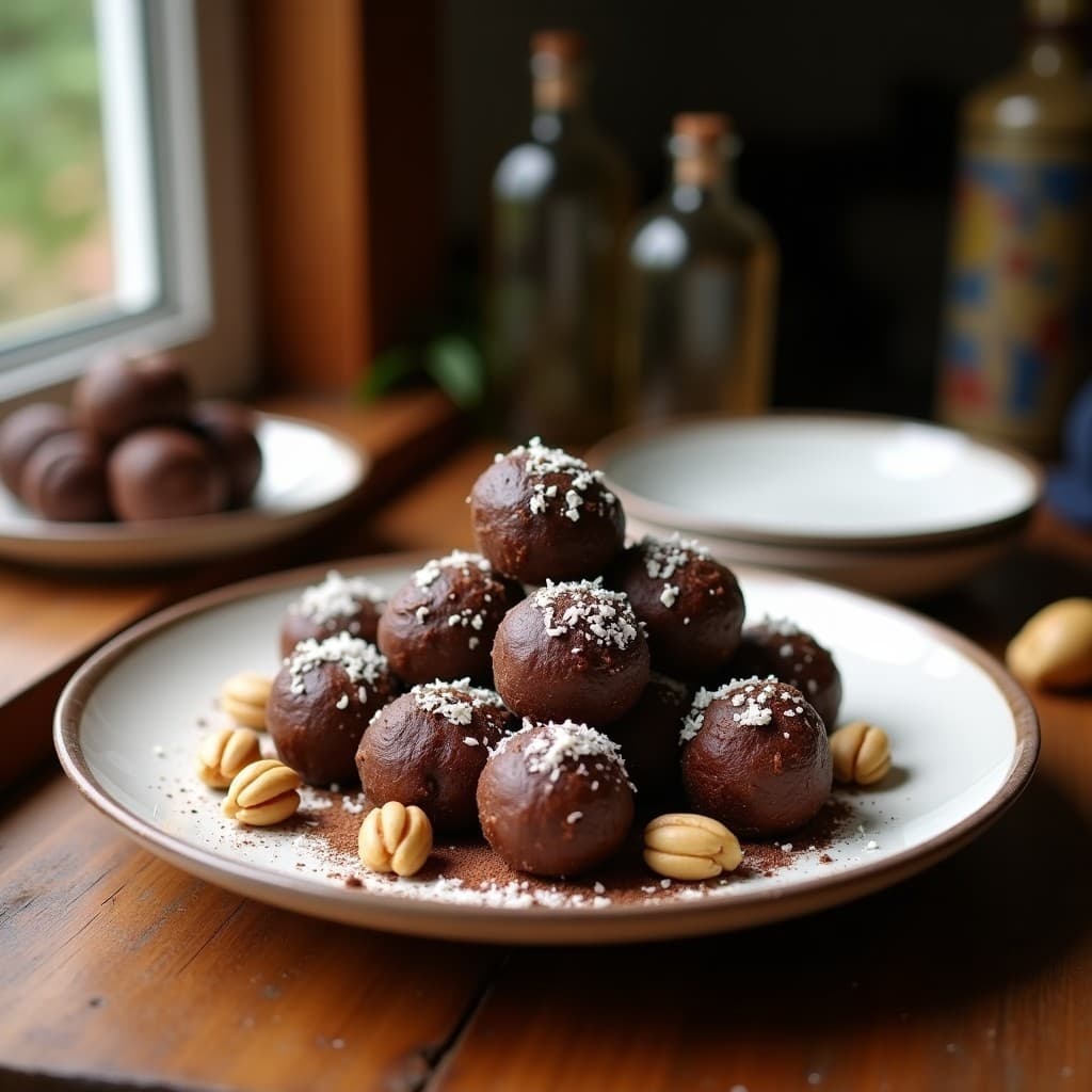 Bolitas de Dátiles y Nueces con Cobertura de Chocolate y coco rallado: Snack Vegano sin Cocción