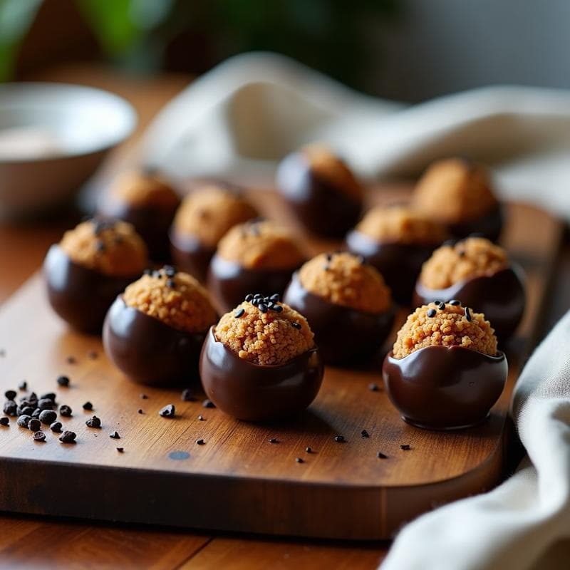 Bolitas de Dátiles y Nueces con Canoa de Chocolate Negro: Postre Salado Vegano en 10 Minutos