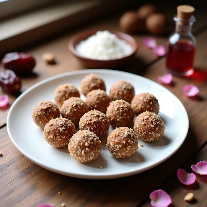 Bolitas de Dátiles y Nueces con Esencia de Rosa: Snack Energético Vegano Sin Horno