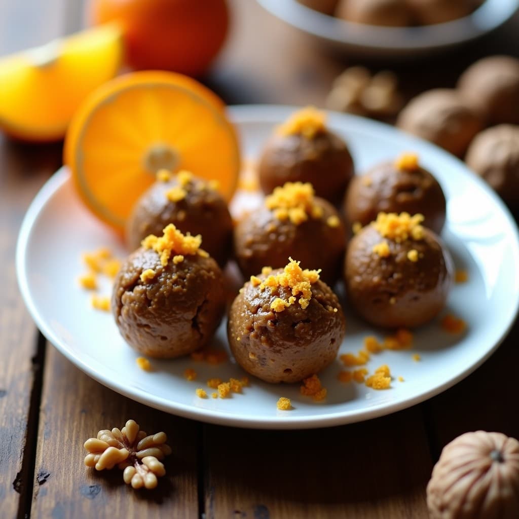 Bolitas de Dátiles y Nueces con Esencia de Naranja: Postre Raw y Energético