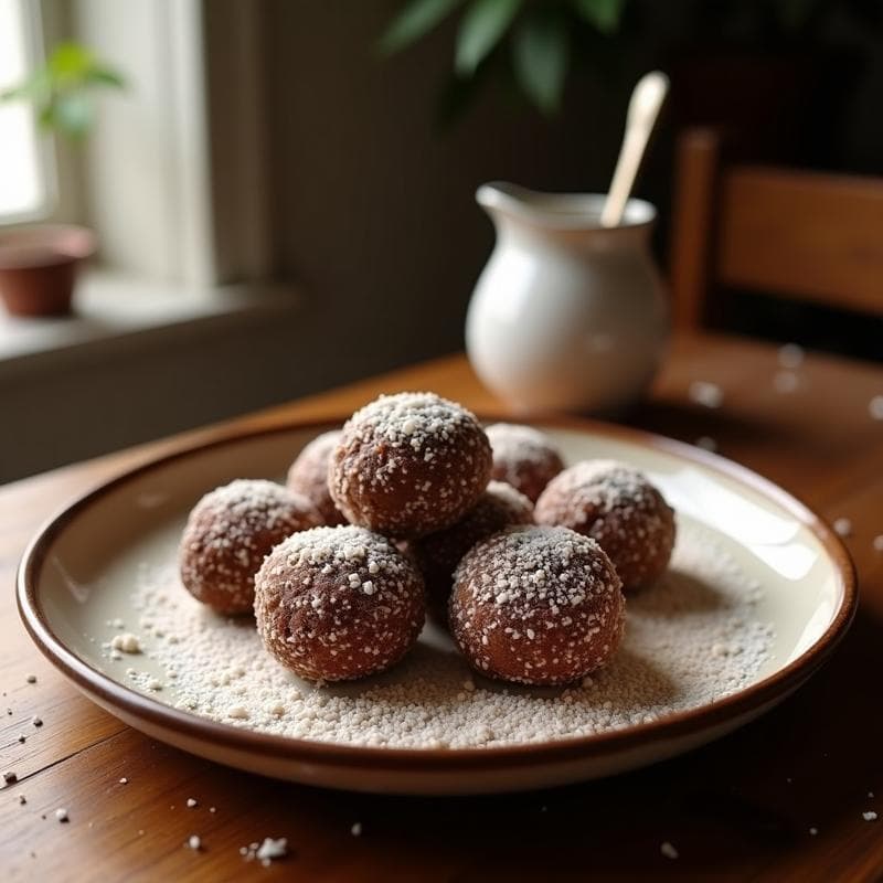 Bolitas de Dátiles y Nuevo de Coco con Cobertura de Cacao: Postre Raw y Sin Azúcar
