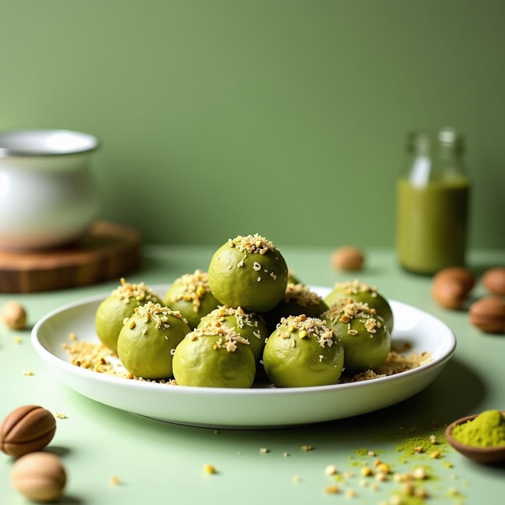 Bolitas de Dátiles y Pistacho con Matcha: Aperitivo Energético Sin Azúcar y Crudivegano