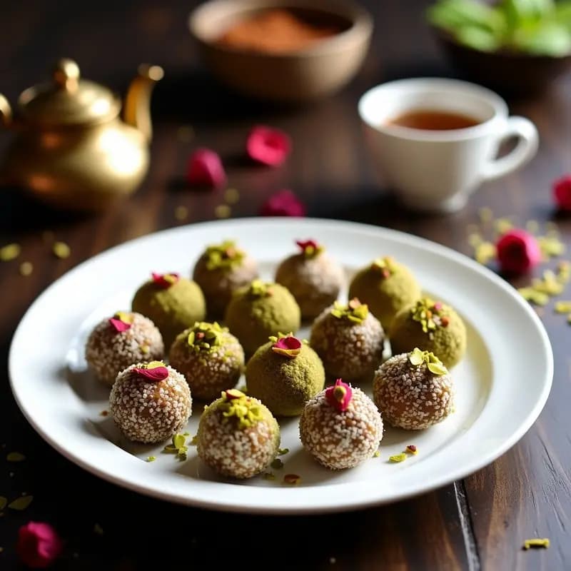 Bolitas de Dátiles y Pistacho con Toque de Rosa: Postre Árabe Sin Cocción