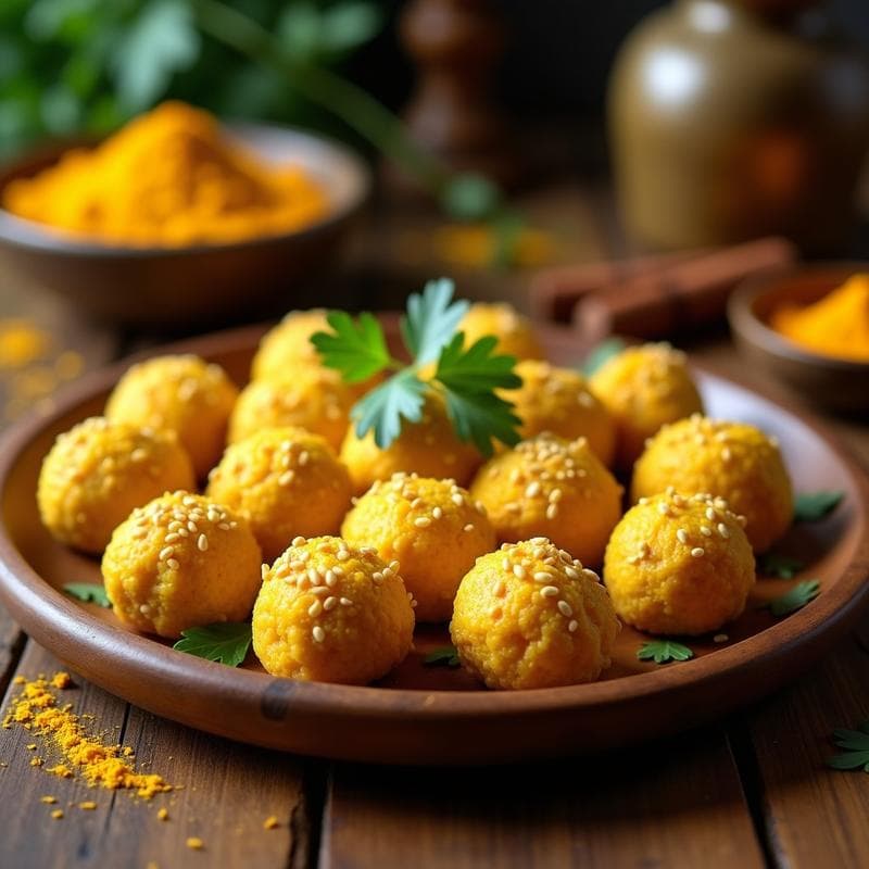 Bolitas de Dátiles y Queso de Cúrcuma: Aperitivo Vegano y Sin Horno con Toque Indú