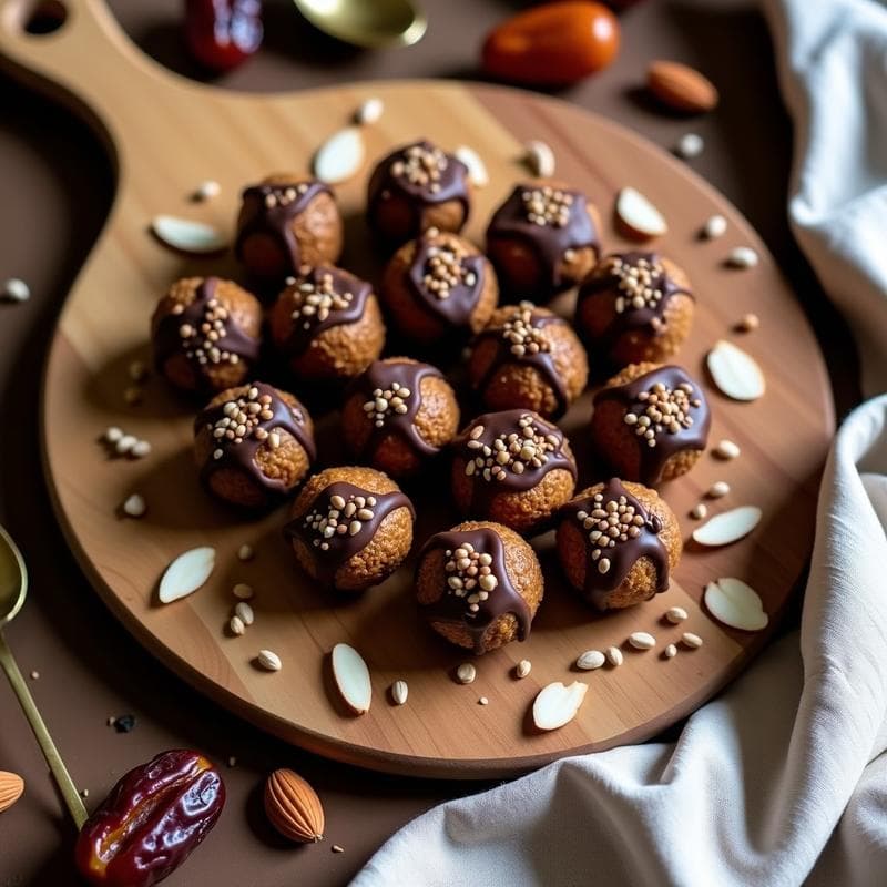 Bolitas de Dátiles y Semillas de Cáñamo con Cobertura de Chocolate 85%: Snack Energético