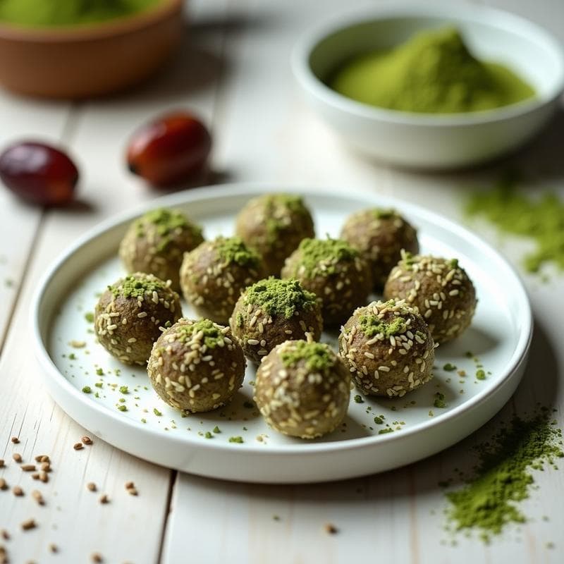 Bolitas de Dátiles y Semillas de Chía con Matcha: Snack Vegano No Horneado
