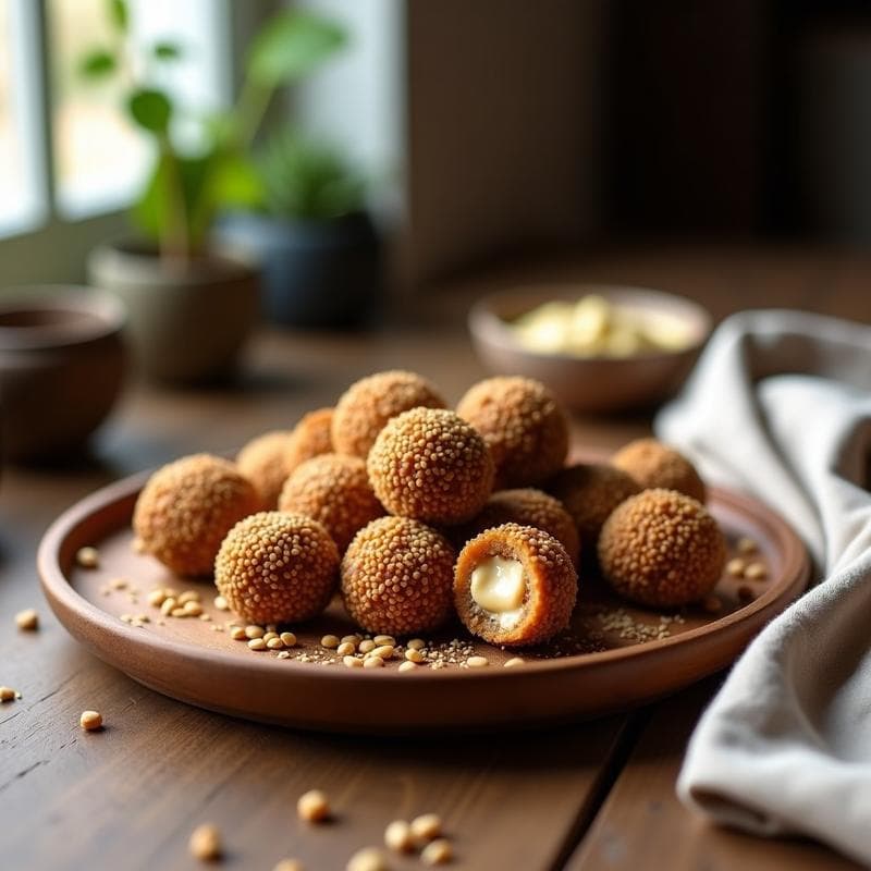 Bolitas de Dátiles y Semillas de Sésamo con Relleno de Tahini: Snack Energético Sin Horno