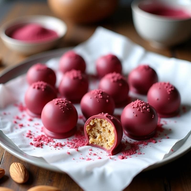 Bolitas de Dátiles y Tahini con Cobertura de Chocolate Ruby: Postre Vegano Sin Horno en 10 Minutos