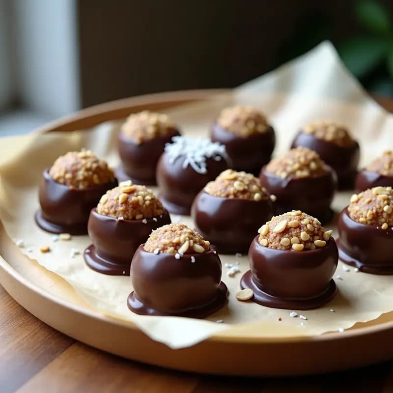 Bolitas Energéticas de Dátiles y Cacahuete con Chocolate 85%: Postre Saludable Sin Azúcar