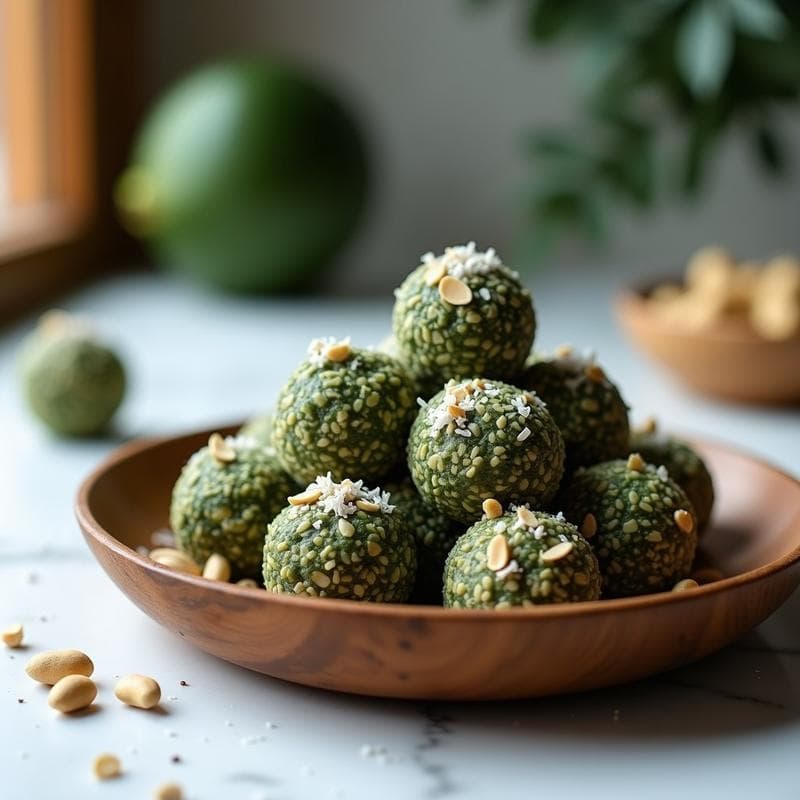 Bolitas de energía de Cacahuete y Espirulina: Snack Proteico Sin Azúcar en 10 Minutos