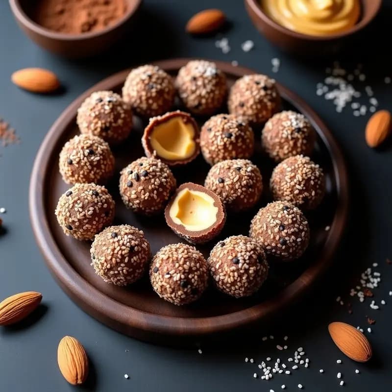 Bolitas de Energía de Cacao y Dátiles Rellenas de Mantequilla de Almendra: Snack Keto y Vegetariano