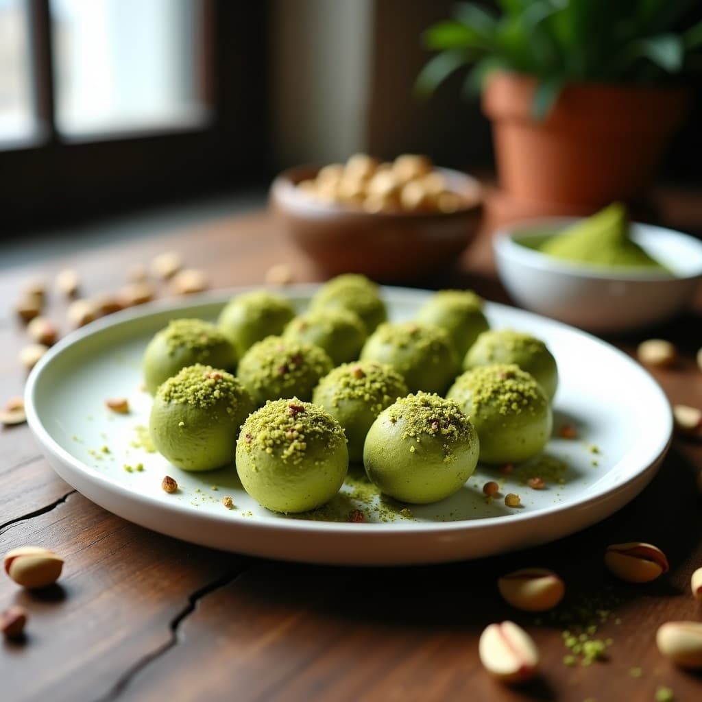 Bolitas de energías de Matcha y Pistacho: Snack Keto Sin Azúcar para Deportistas