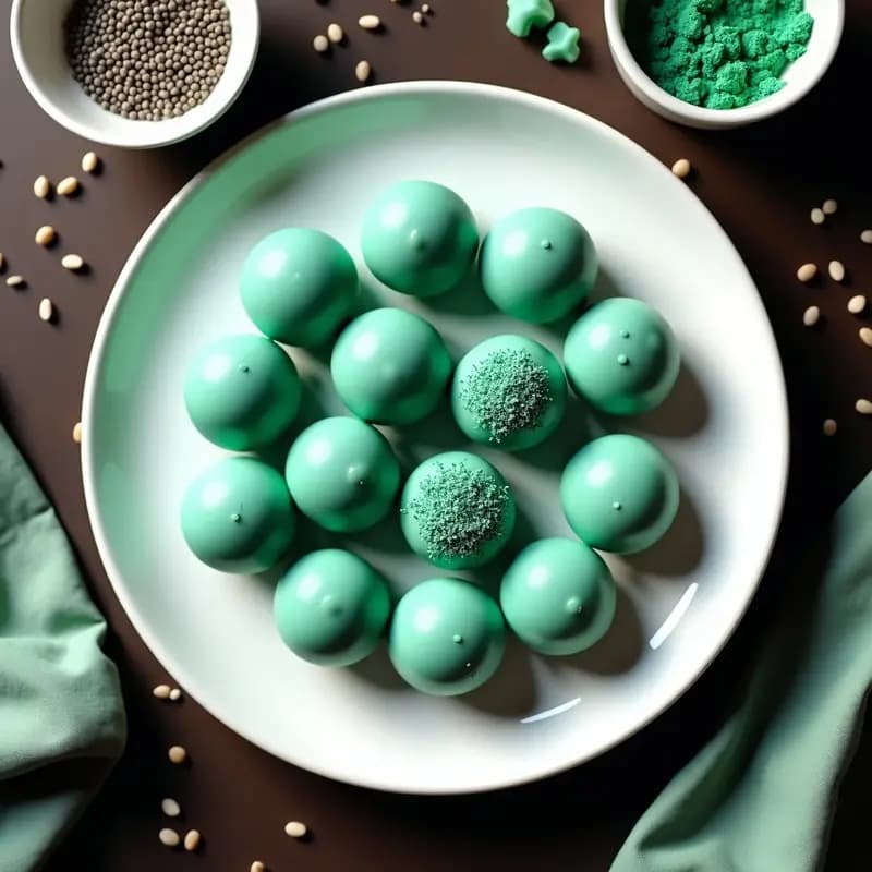 Bolitas de Espirulina y QoQua con Cobertura de Chocolate Blanco: Snack Energético Verde Azulado