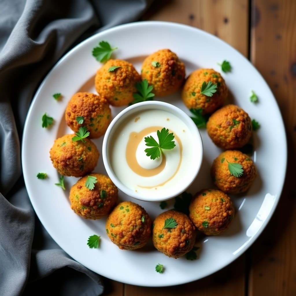 Bolitas de Falafel de Habas y Cilantro con Salsa de Yogur de Soja: Aperitivo Árabe Vegano