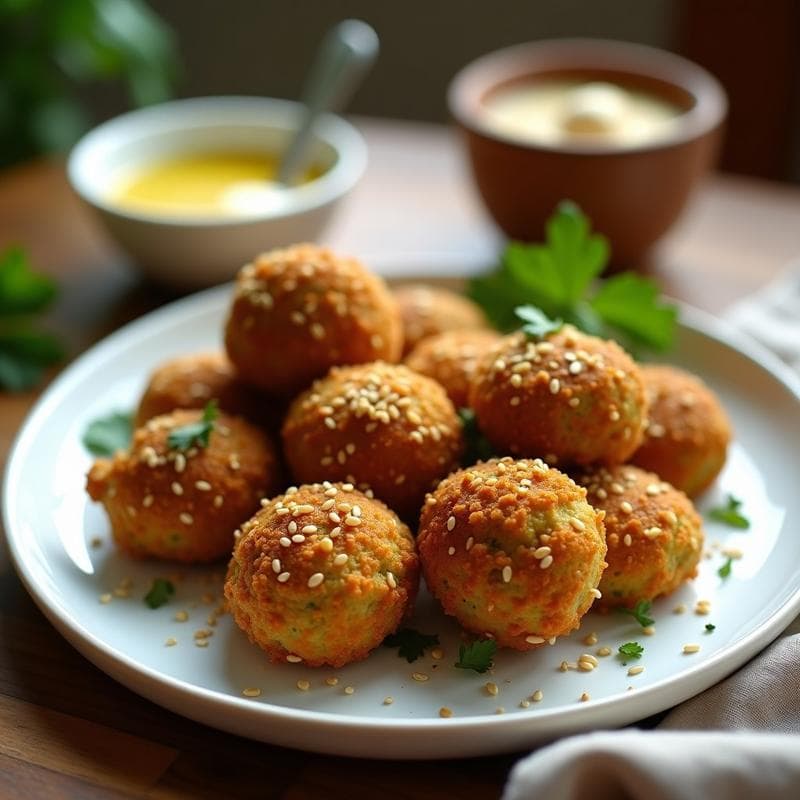 Bolitas de falafel de habas con comino y tahini: Receta en airfryer sin harina y crujiente