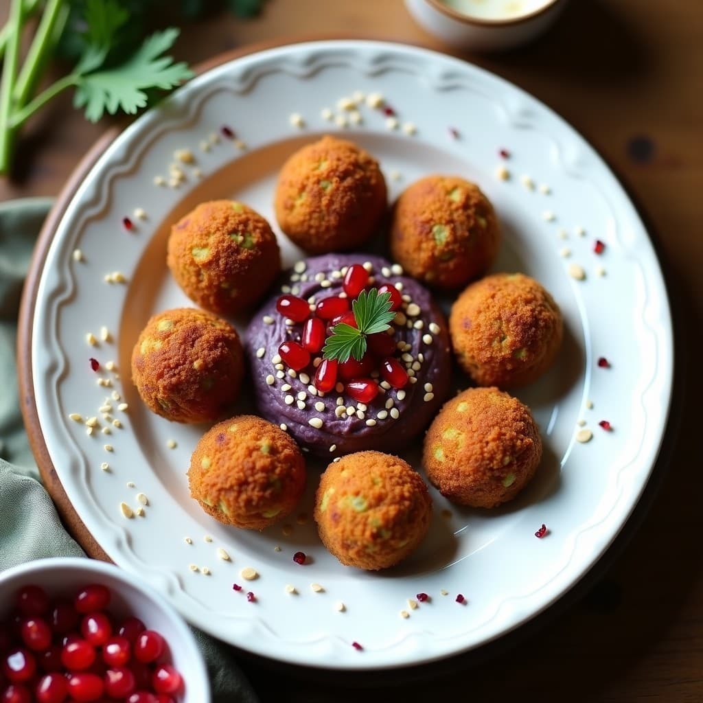 Bolitas de Falafel al Horno con Dip de Berenjena y Granados: Receta Palestina Crudivegana