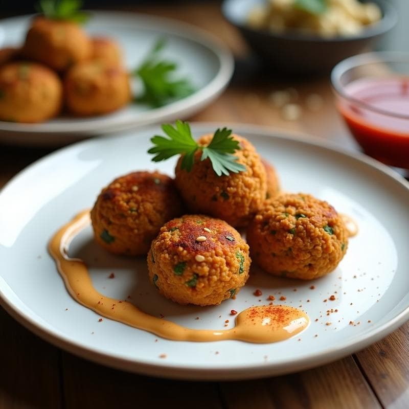 Bolitas de Falafel de Lentejas Rojas con Salsa de Tahini y Granadina: Receta en Airfryer y Crudivegana