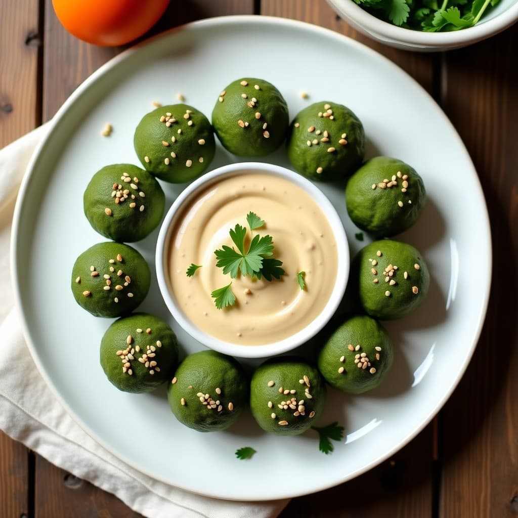 Bolitas de Garbanzo y Espirulina con Dip de Tahini: Snack Vegano Alto en Hierro