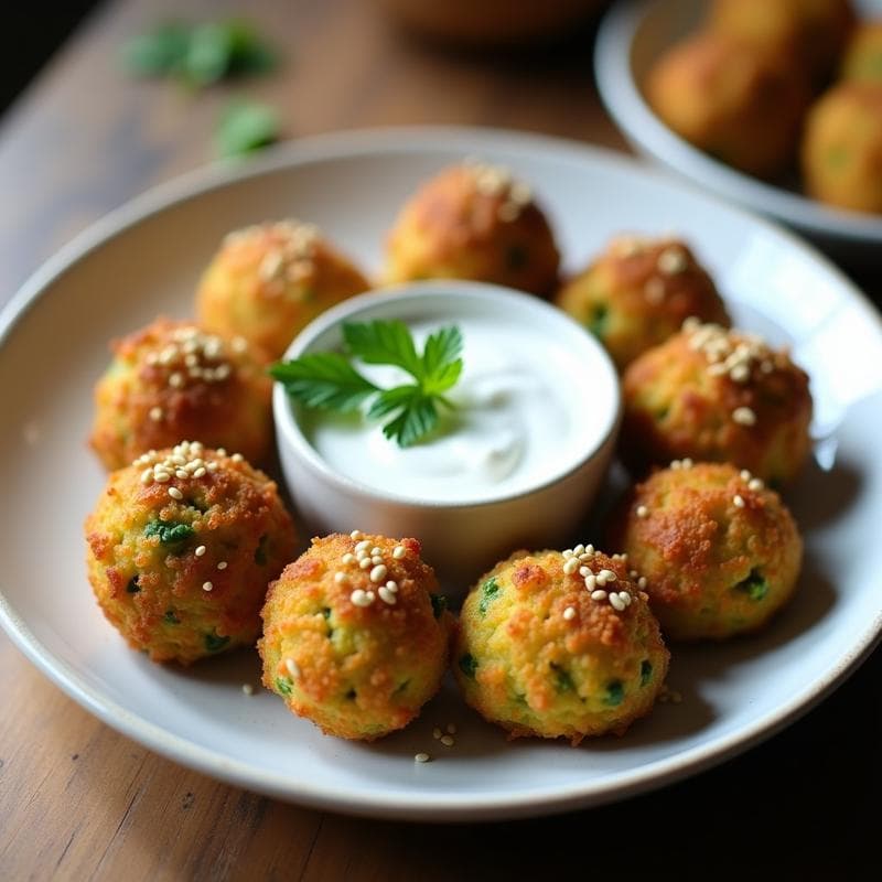 Bolitas de Garbanzo y Espirulina con Yogur de Soja: Aperitivo Keto en Airfryer Sin Harina