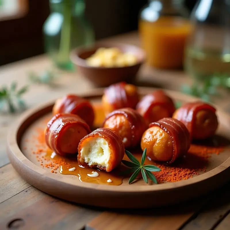 Bolitas de Queso Halloumi y Dátiles Envueltas en Bacon: Aperitivo Griega-Chipriota Crujiente