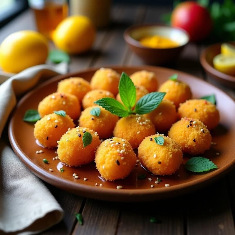 Bolitas de Queso Halloumi y Mango con Salsa de Miel y Limón: Aperitivo Chipriota en 15 Minutos