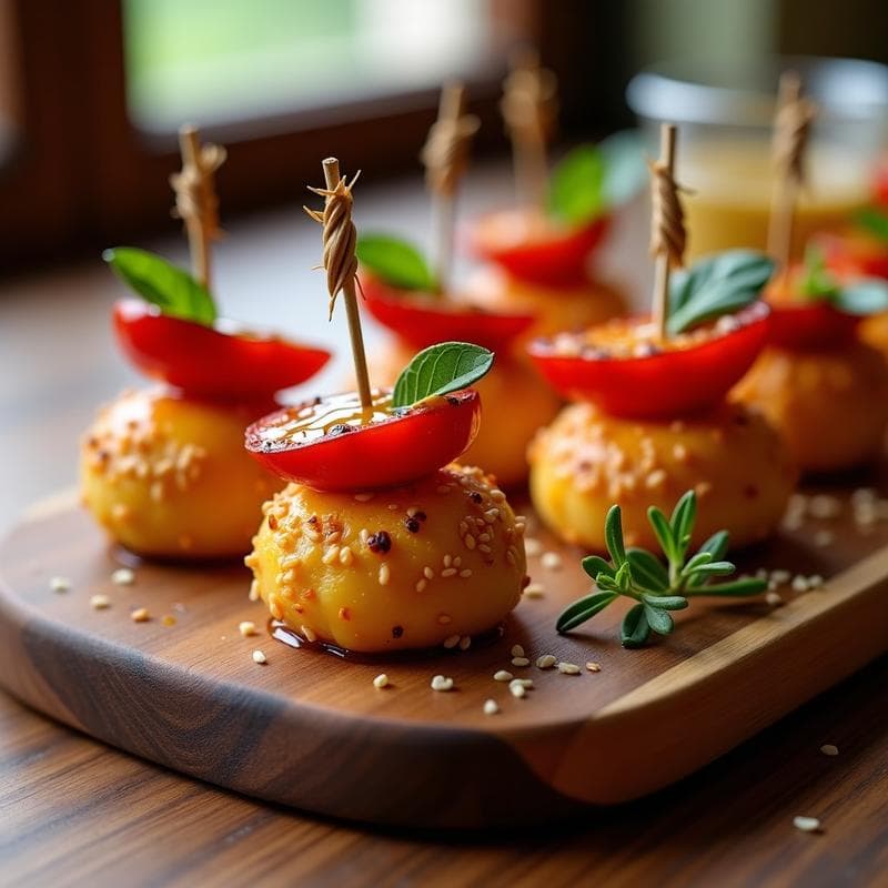 Bolitas de Queso Halloumi y Pimiento Asado: Aperitivo al Grill con Miel de Tomillo