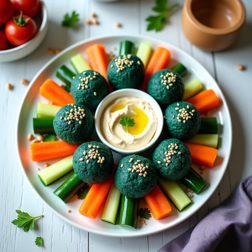 Bolitas de Lentejas Corail y Espirulina con Dip de Tahini: Aperitivo Superfood en 15 Minutos