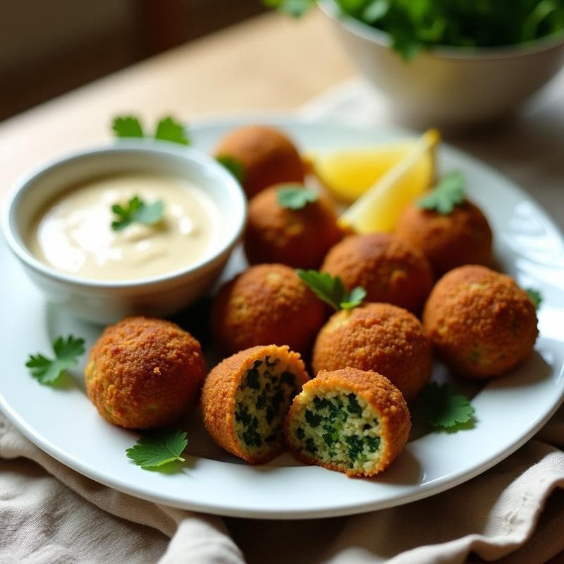 Bolitas de Lentejas Corail y Espinacas con Salsa de Tahini y Limón: Aperitivo Proteico en Airfryer