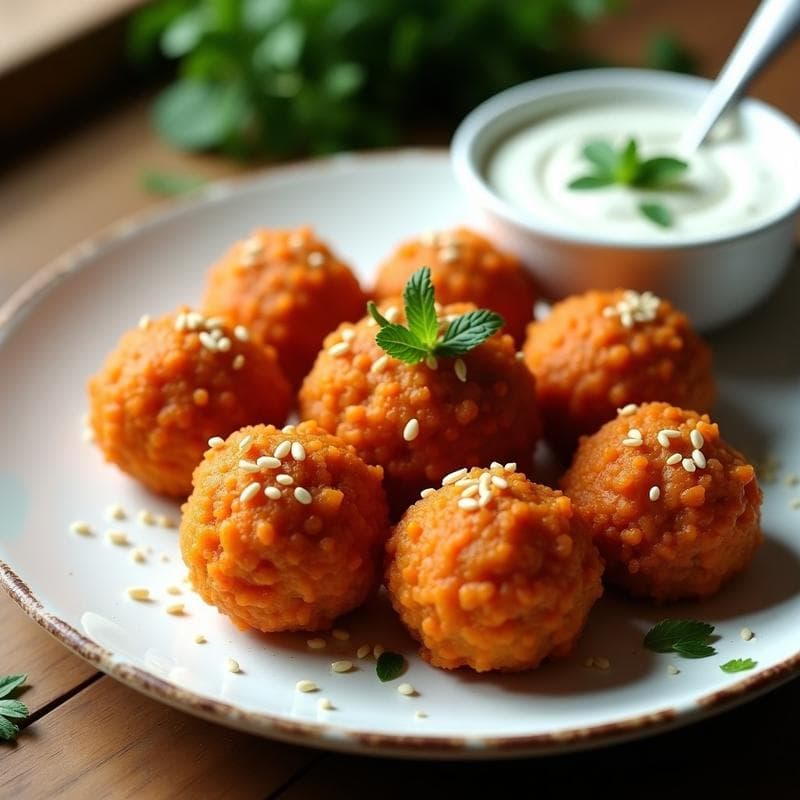 Bolitas de Lentejas Rojas y Zanahoria: Aperitivo Vegano en Airfryer con Salsa de Yogur