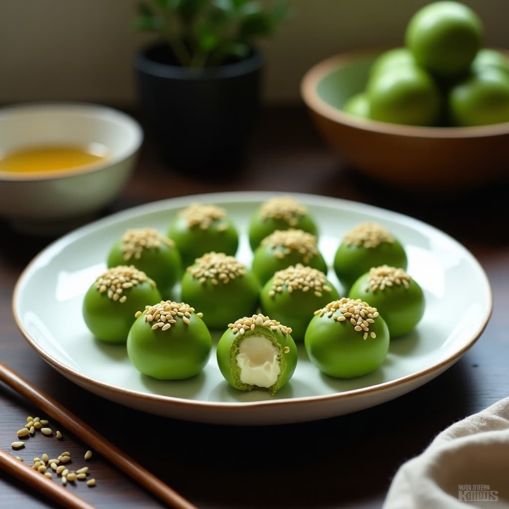 Bolitas de Matcha y Queso Cremoso: Aperitivo Japonés Sin Horno en 10 Minutos