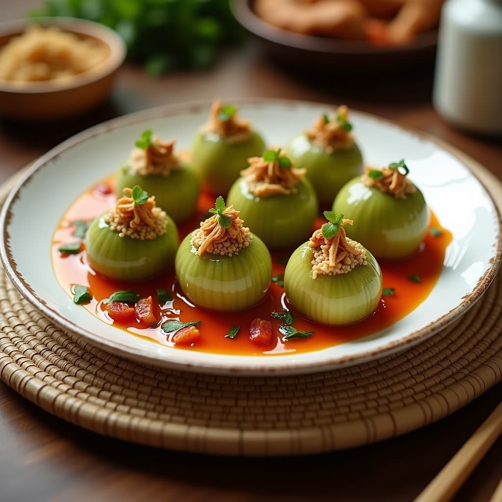 Bolitas de Melón Amargo Rellenas de Pollo Picante: Aperitivo Chino Keto en Airfryer