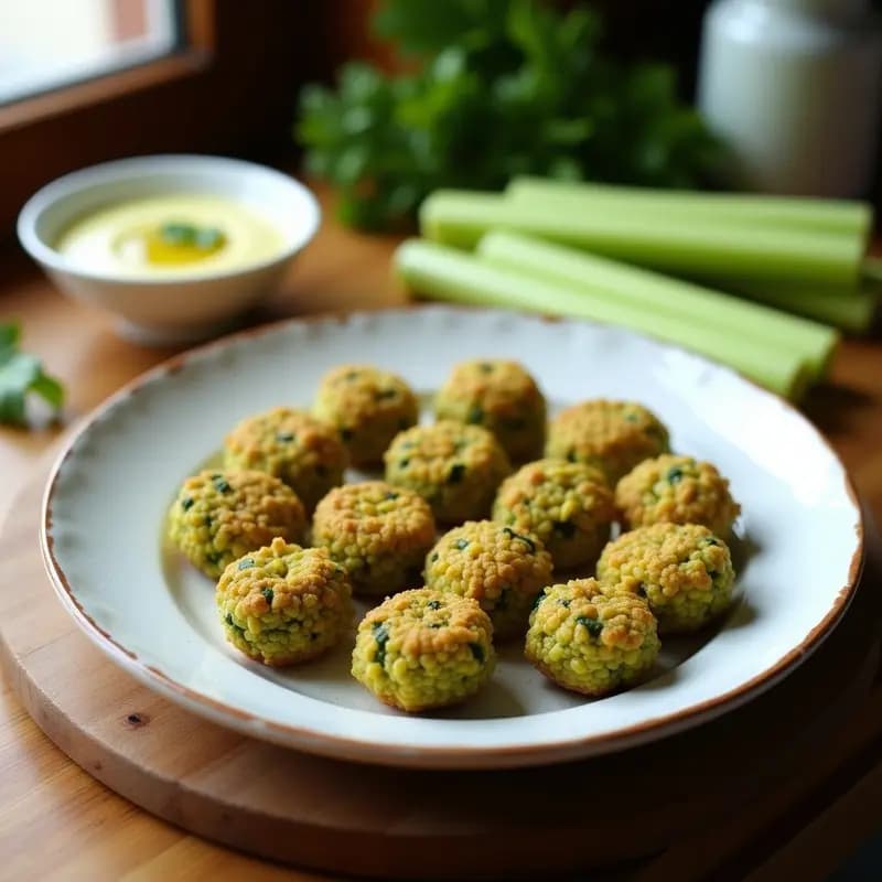 Bolitas de Mijo y Espirulina con Salsa de Limón y Ajo: Snack Proteico Sin Gluten