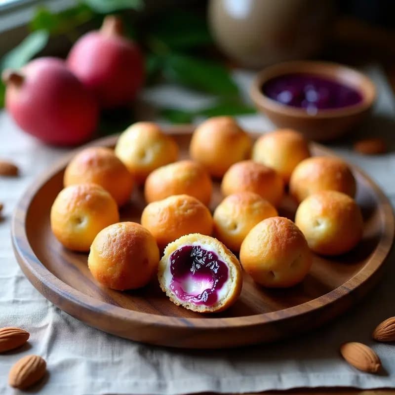 Bolitas de Oblea Rellena de Queso de Almendras y Mermelada de Higo Chumbo: Postre Español Vegano