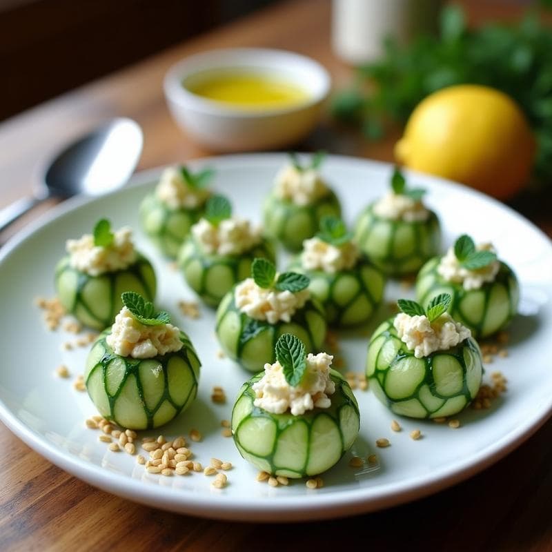 Bolitas de Pepino y Queso Feta con Eneldo: Aperitivo Griego Sin Cocción y Bajo en Carbohidratos