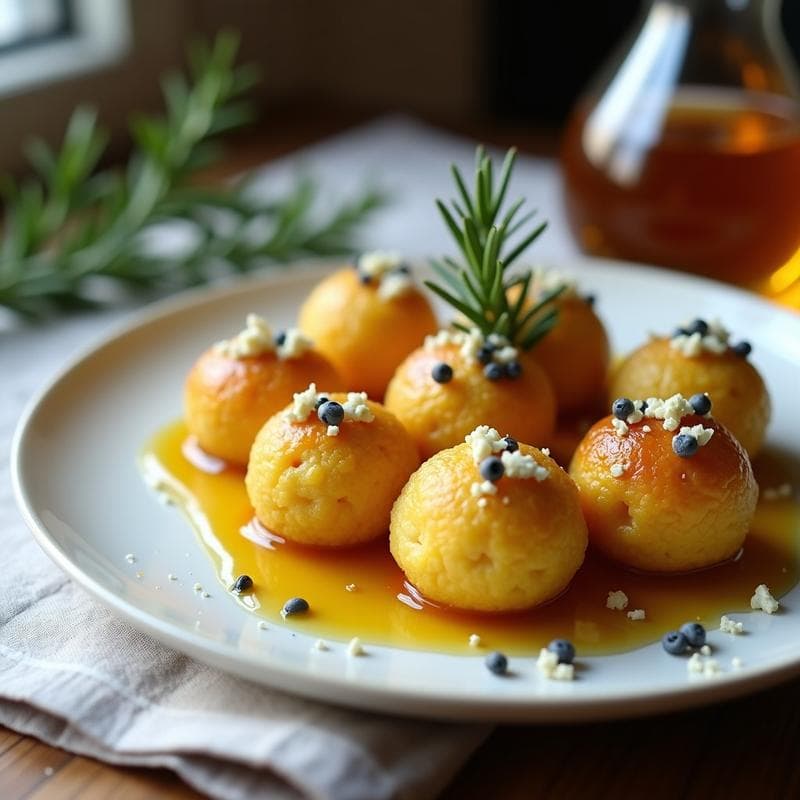 Bolitas de polenta y queso azul con miel de romero: Receta italiana para aperitivos gourmet