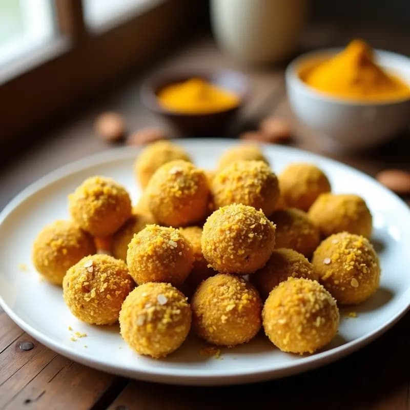 Bolitas de Queso de Almendra y Dátiles: Snack Sin Horno y Sin Lácteos con Cúrcuma