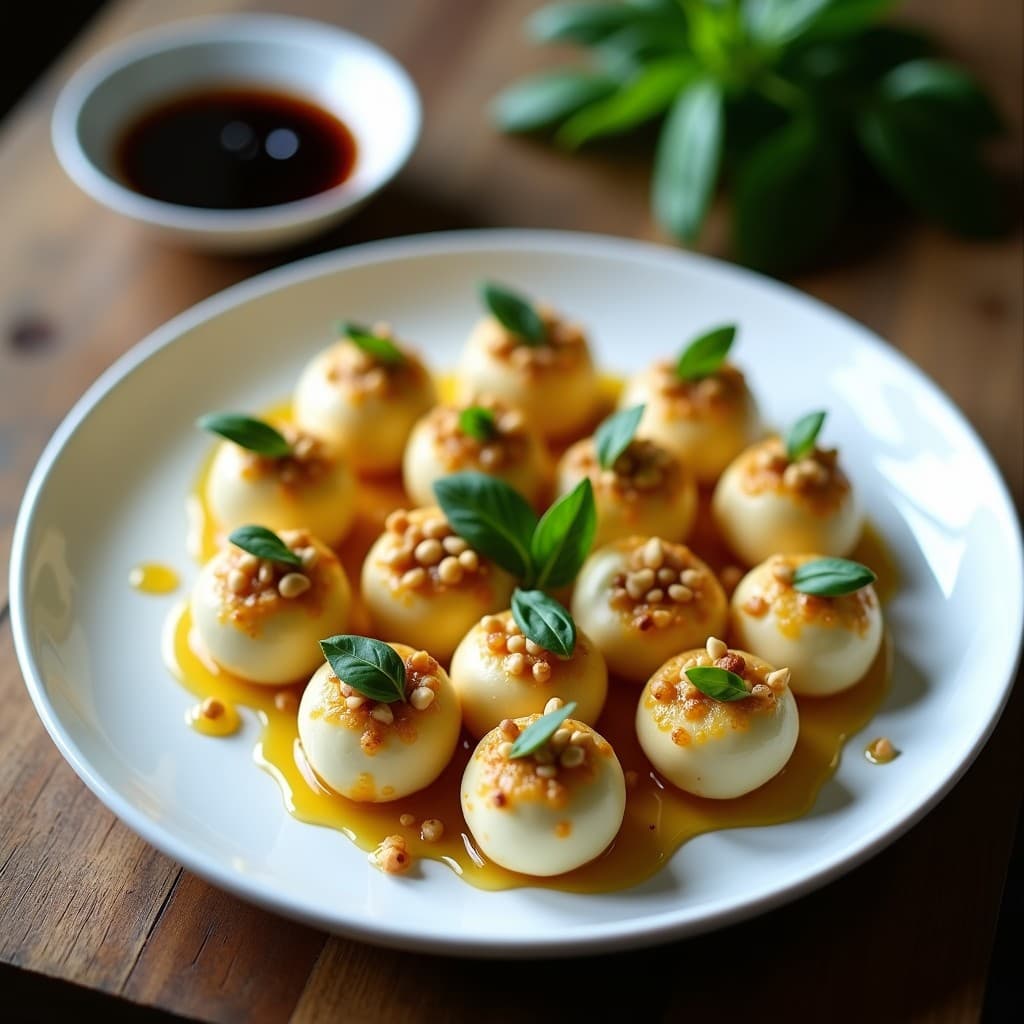 Bolitas de Queso de Búfala y Albahaca con Cobertura de Piñones: Aperitivo Italiano Sin Horno