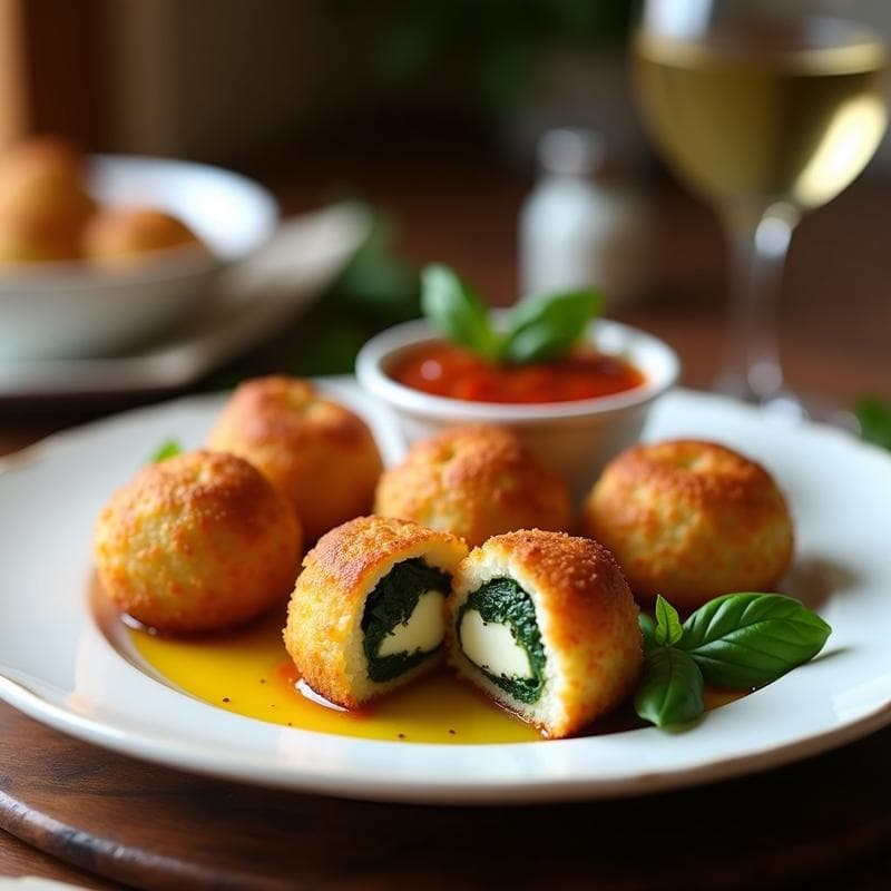 Bolitas de Queso de Búfala y Espinacas con Salsa de Tomate Seco: Aperitivo Italiano en Airfryer y Keto