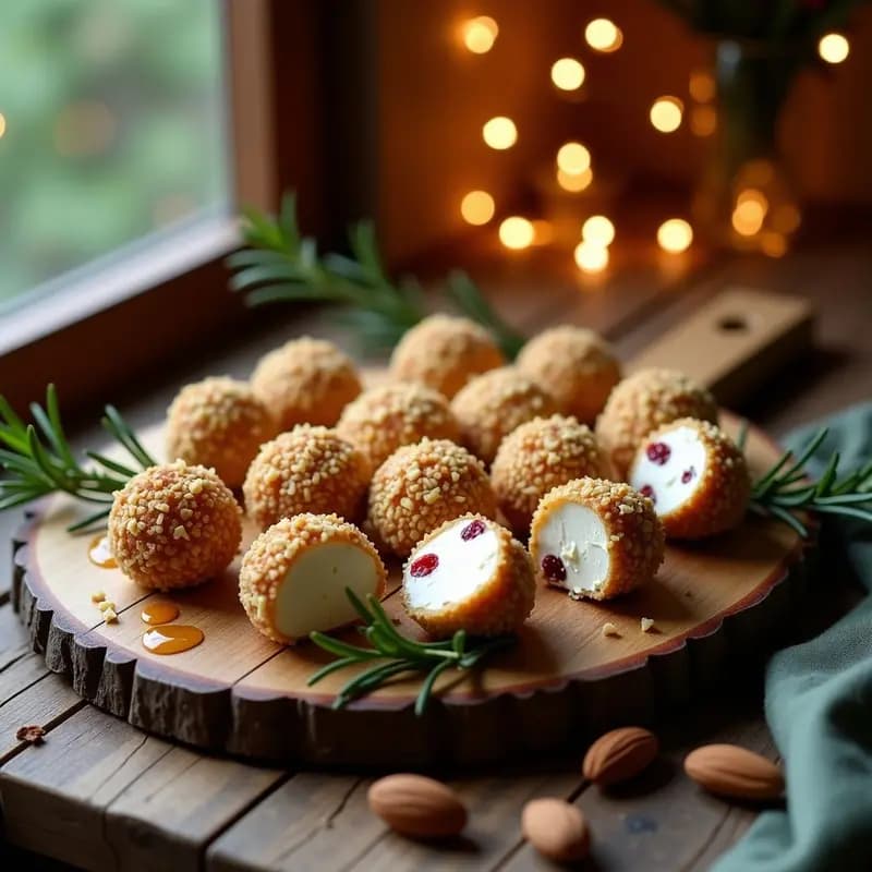 Bolitas de Queso de Cabra y Arándanos con Cobertura de Almendras: Tapa Navideña en 3 Ingredientes